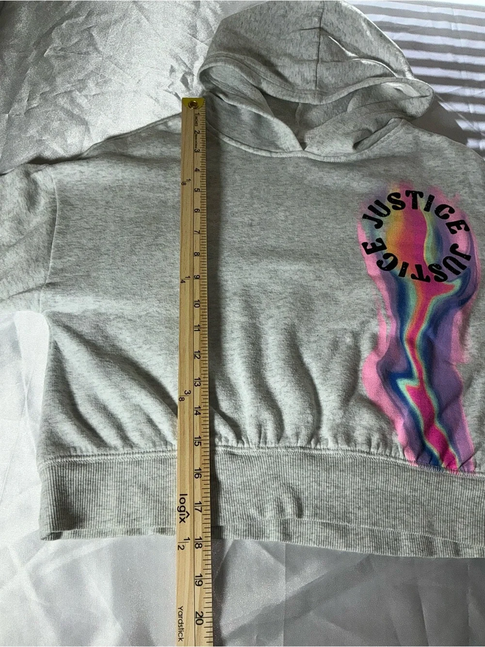 Justice Girls Light Gray Hoodie with Rainbow Marble Swirl Size M